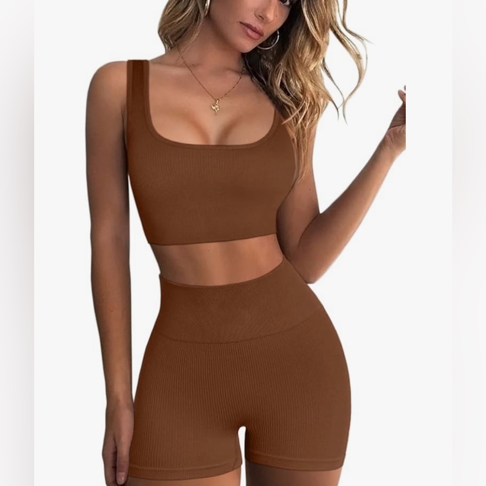 Brown Ribbed Two-Piece Set